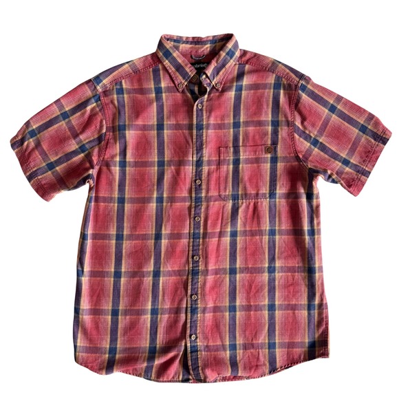 solaris Other - Solaris Mens Short Sleeve Plaid Button Down Shirt Red Blue Yellow Size LT Fish